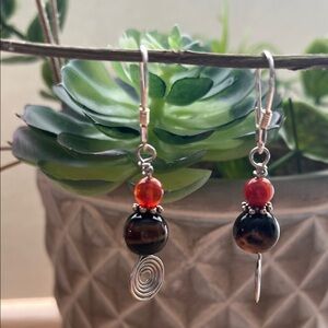 Carnelian and Black Agate Swirl Earrings